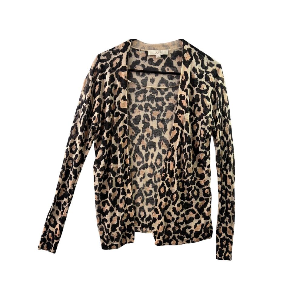 Loft Leopard Print Semi-Sheer Open Front Cardigan… - image 1